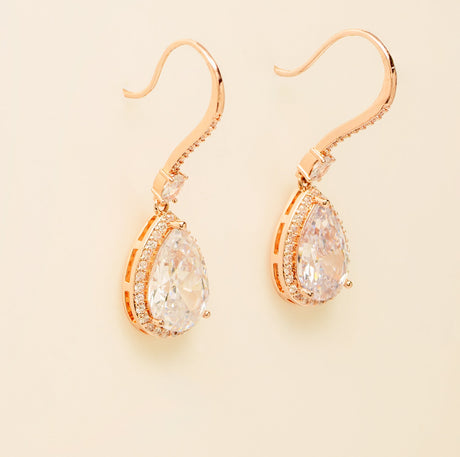 Jessica Crystal Drop Wedding Earrings in Rose Gold photo 3