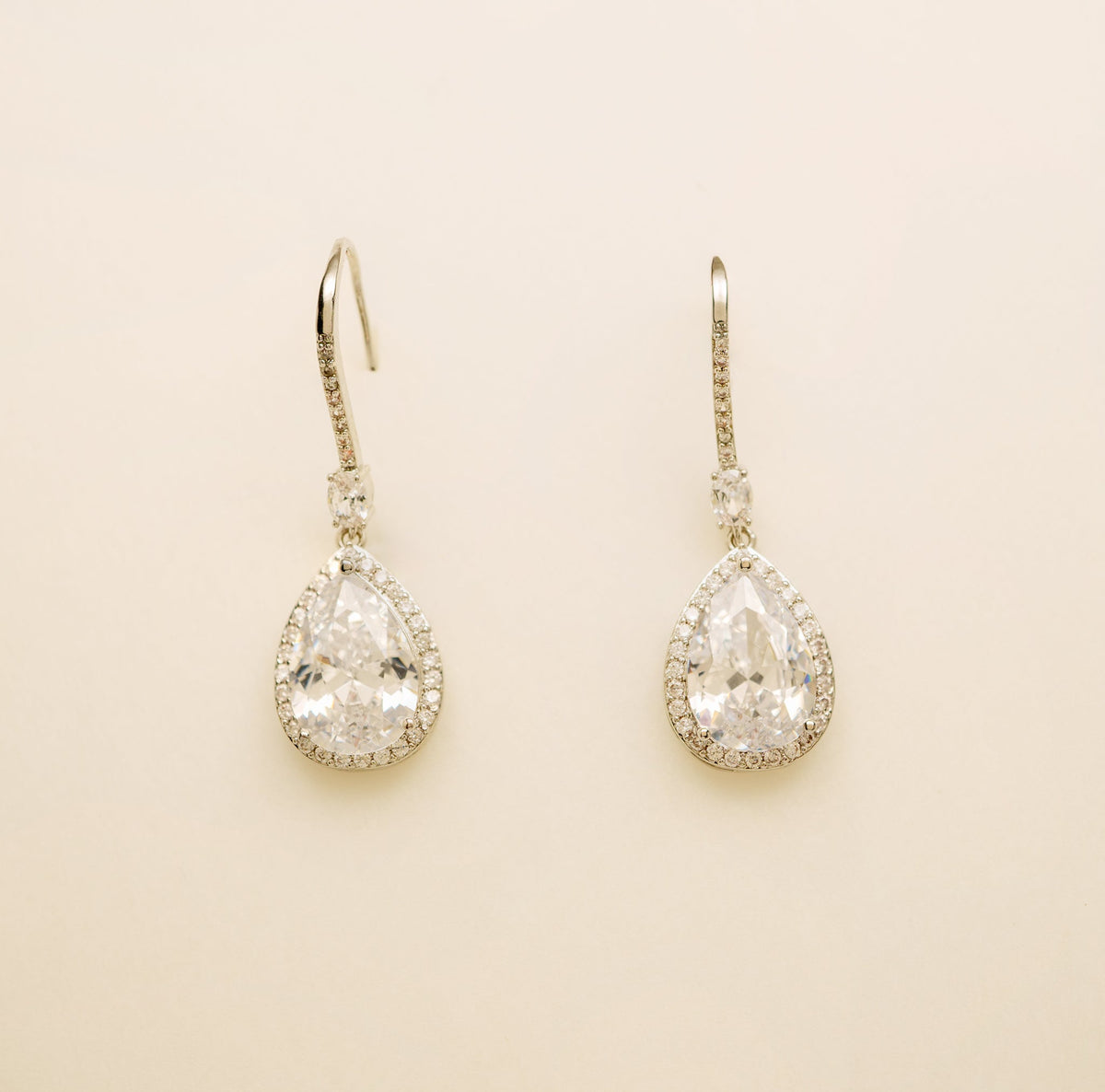 Jessica Crystal Drop Wedding Earrings in Silver photo 2