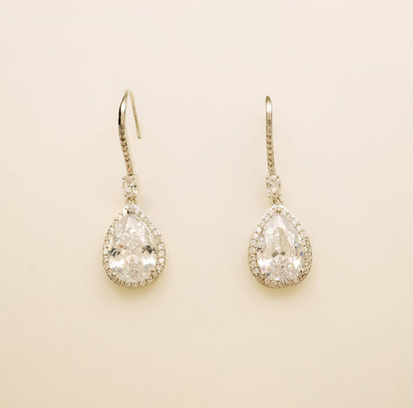 Jessica Crystal Drop Wedding Earrings in Silver photo 2