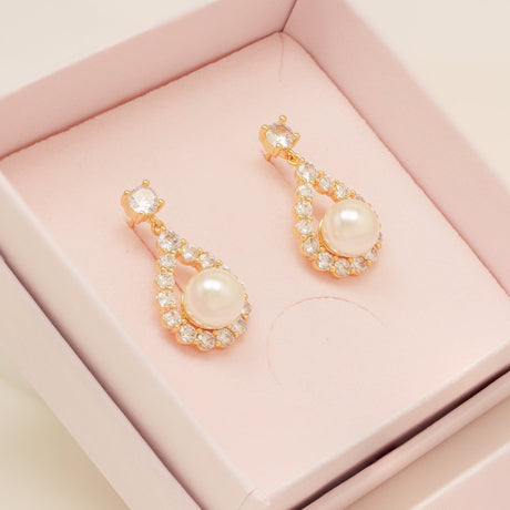 Jude Pearl and Crystal Wedding Earrings / Gold