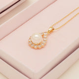 Jude Pearl and Crystal Wedding Necklace / Gold
