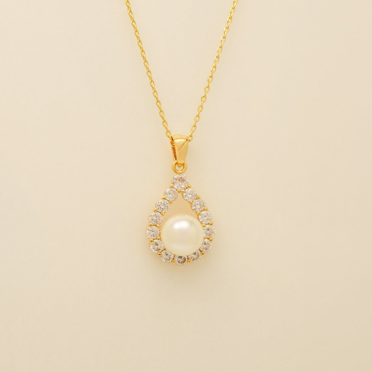 Jude Pearl and Crystal Wedding Necklace / Gold