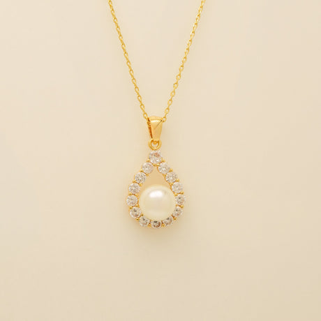 Jude Pearl and Crystal Wedding Necklace / Gold