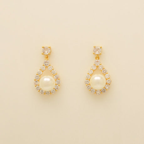 Jude Pearl and Crystal Wedding Earrings / Gold
