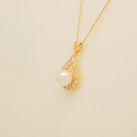 Jude Pearl and Crystal Wedding Necklace / Gold