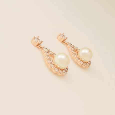 Jude Pearl and Crystal Wedding Earrings / Rose Gold