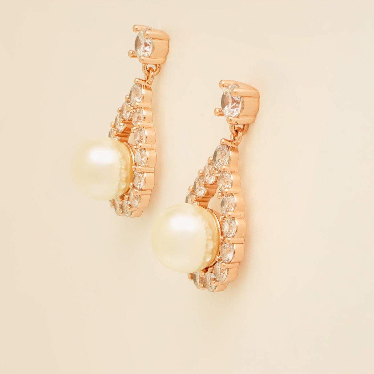 Jude Pearl and Crystal Wedding Earrings / Rose Gold