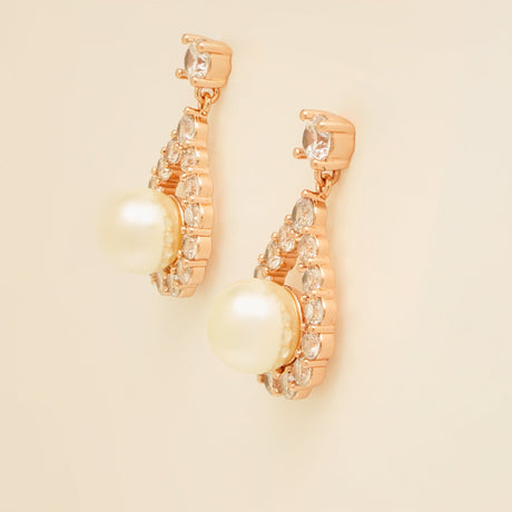 Jude Pearl and Crystal Wedding Earrings / Rose Gold