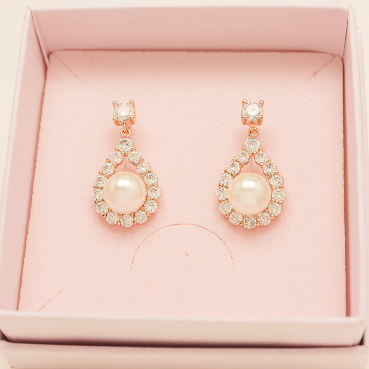Jude Pearl and Crystal Wedding Earrings / Rose Gold