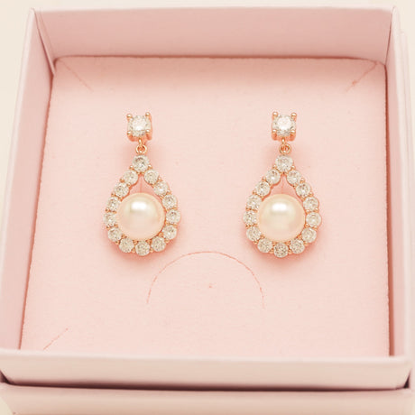 Jude Pearl and Crystal Wedding Earrings / Rose Gold