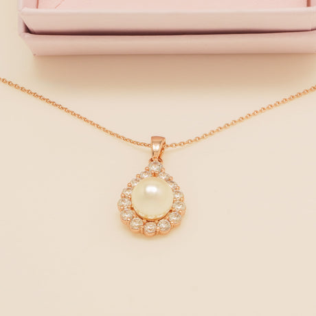 Jude Pearl and Crystal Wedding Necklace / Rose Gold