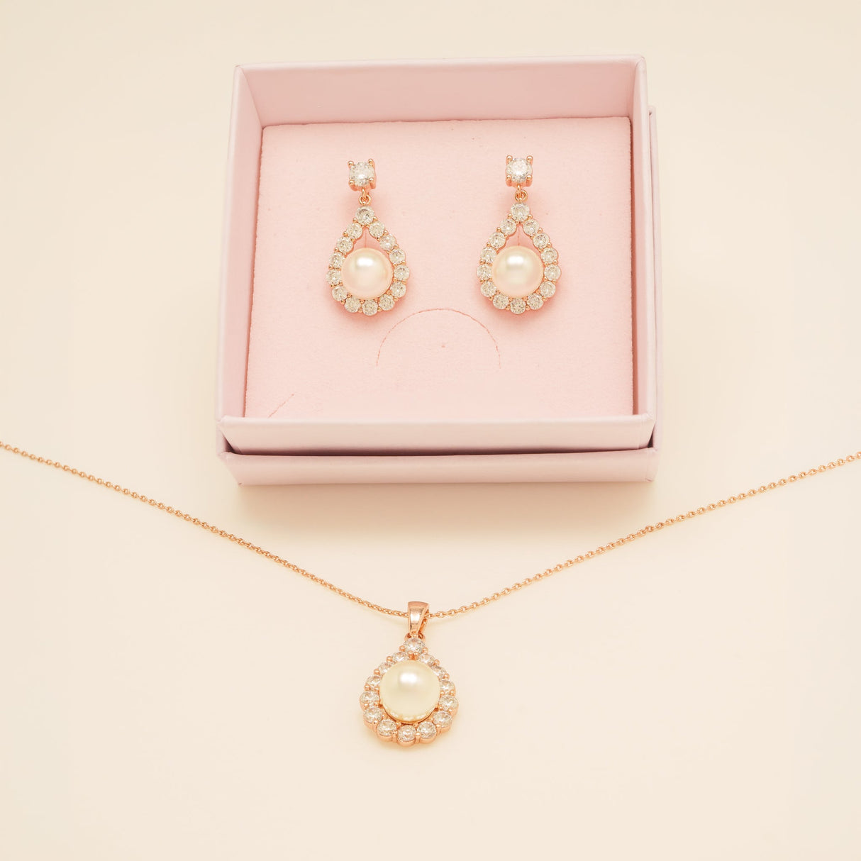 Jude Pearl and Crystal Wedding Jewellery Set / Rose Gold