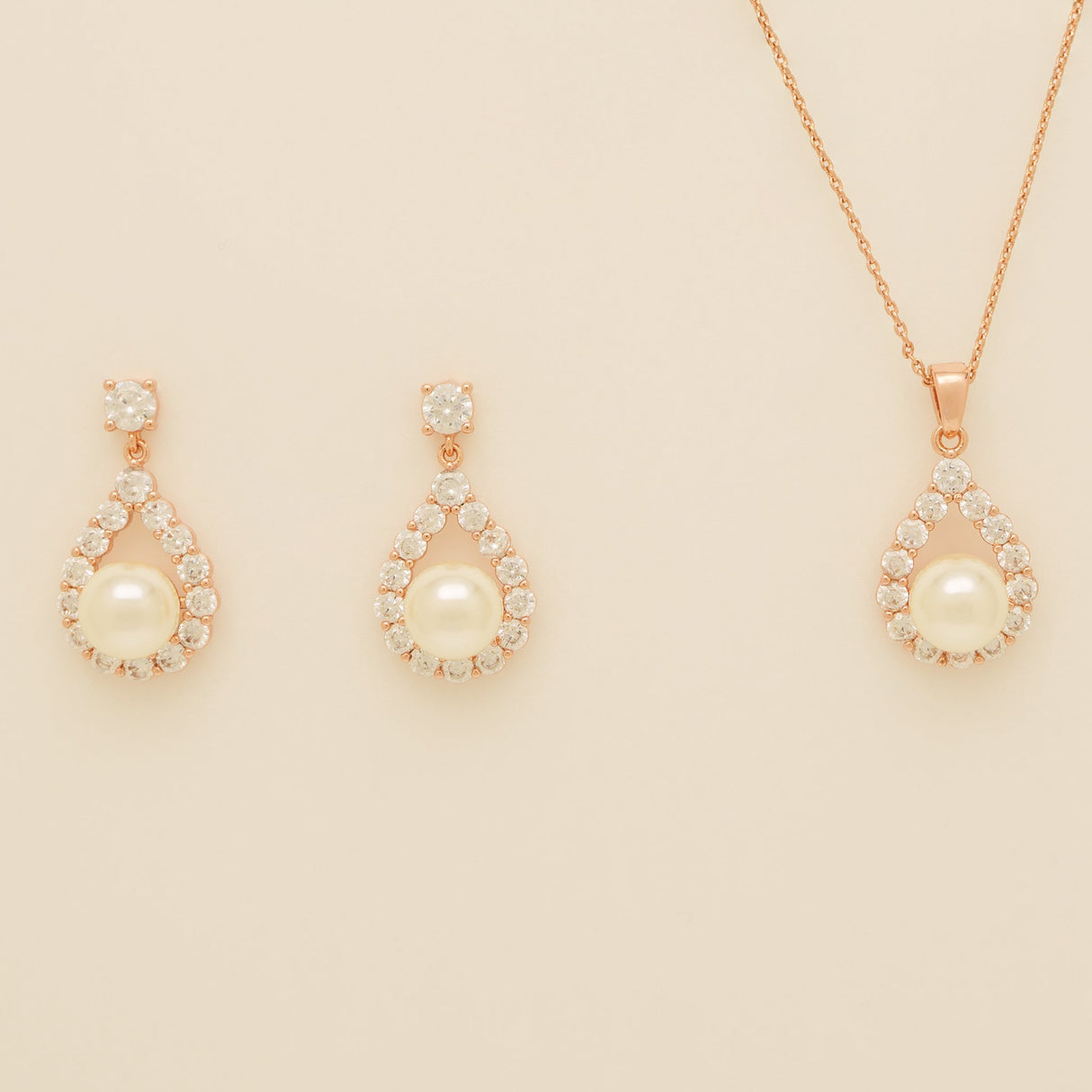 Jude Pearl and Crystal Wedding Jewellery Set / Rose Gold