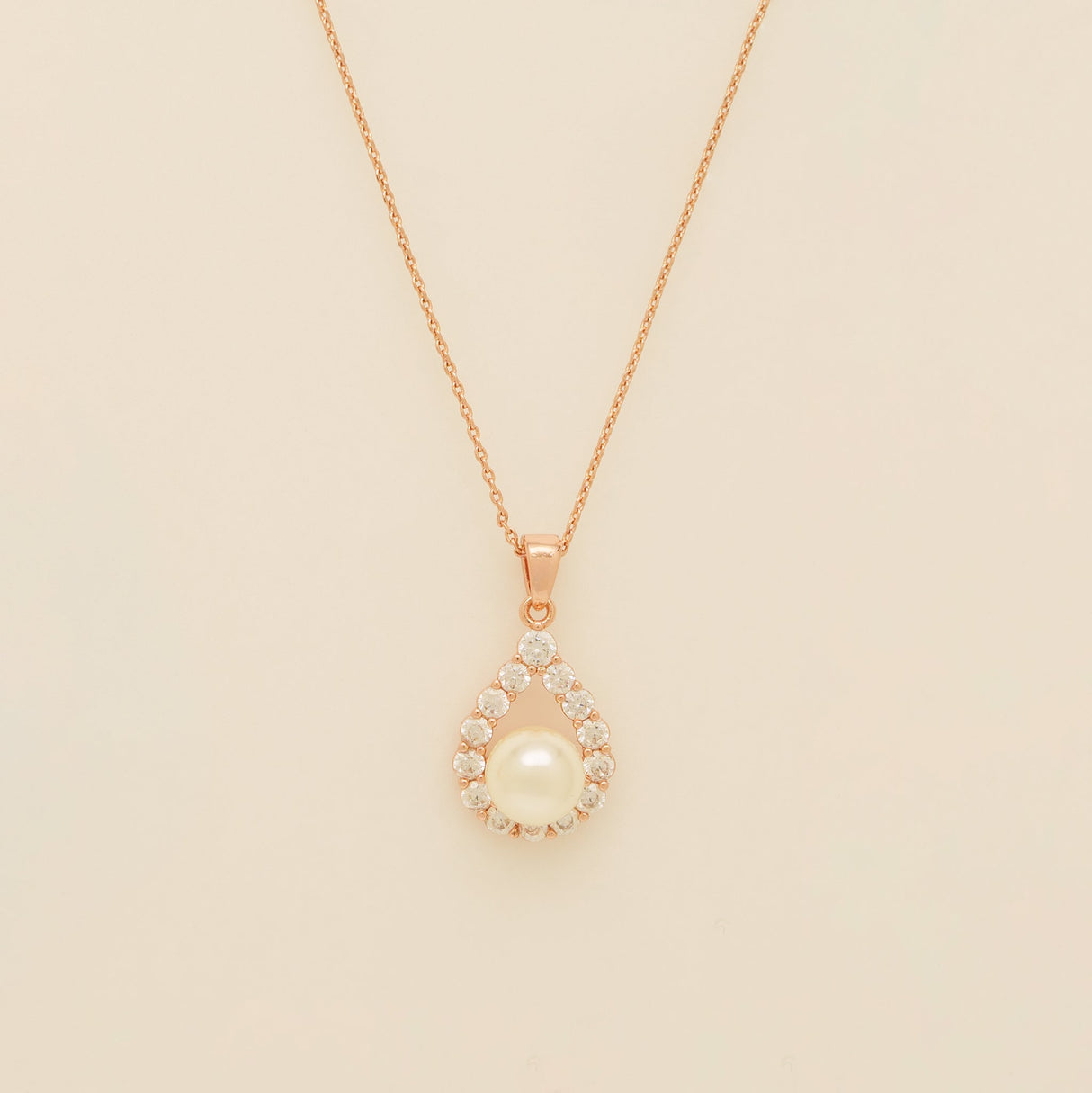 Jude Pearl and Crystal Wedding Necklace / Rose Gold
