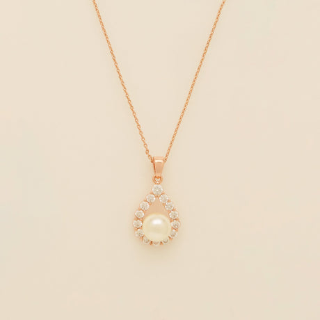 Jude Pearl and Crystal Wedding Necklace / Rose Gold