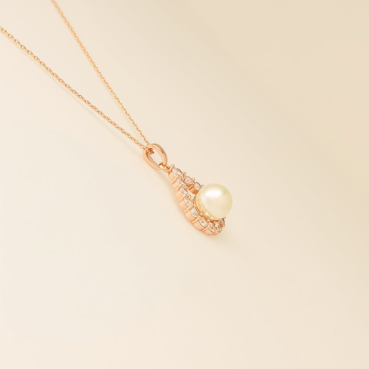 Jude Pearl and Crystal Wedding Necklace / Rose Gold