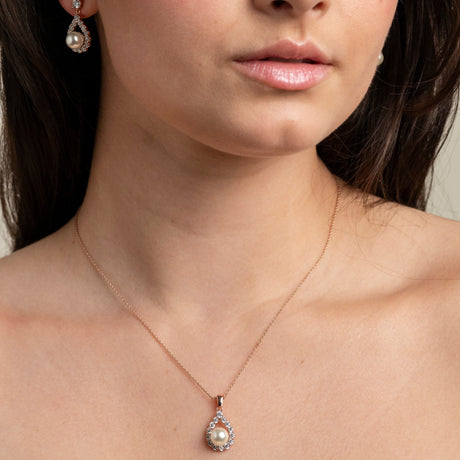 Jude Pearl and Crystal Wedding Necklace / Rose Gold