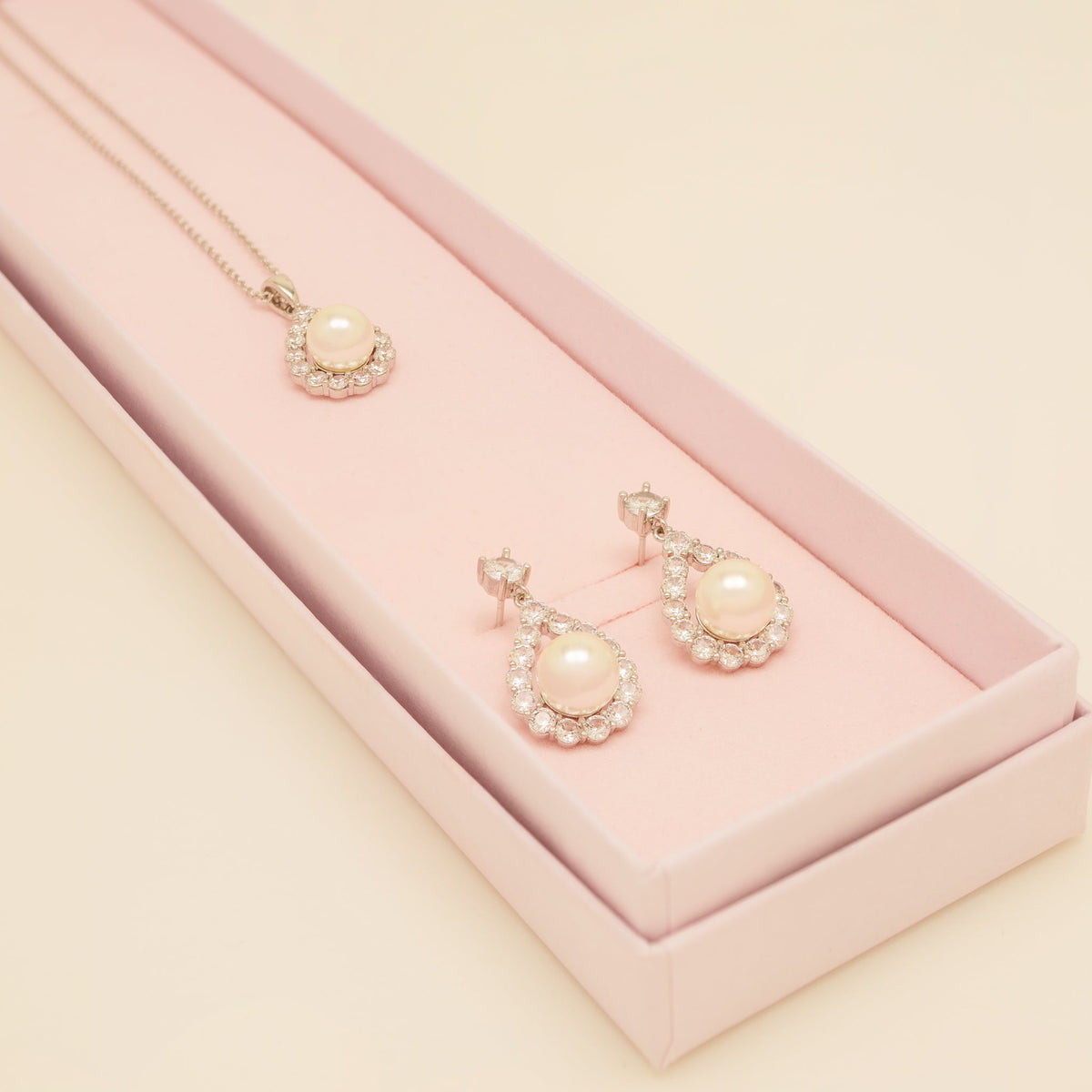 Jude Pearl and Crystal Wedding Jewellery Set / Silver
