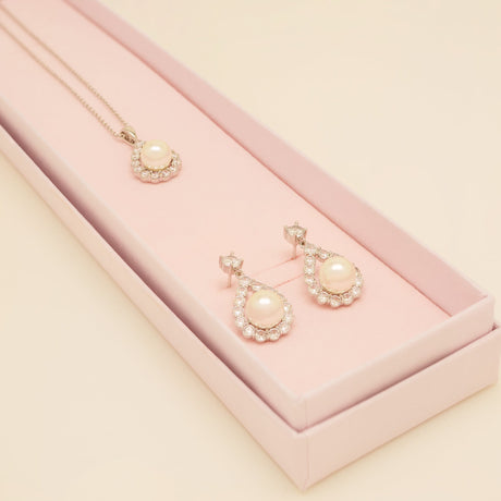 Jude Pearl and Crystal Wedding Jewellery Set / Silver