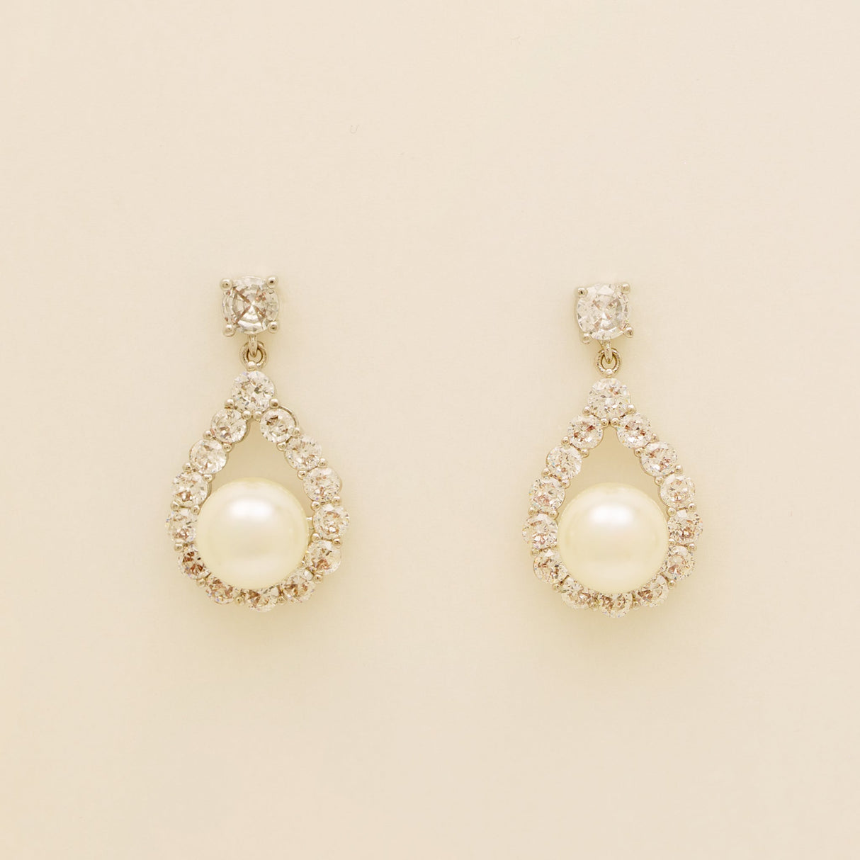 Jude Pearl and Crystal Wedding Earrings / Silver