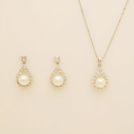 Jude Pearl and Crystal Wedding Jewellery Set / Silver