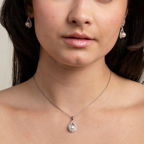 Jude Pearl and Crystal Wedding Necklace / Silver