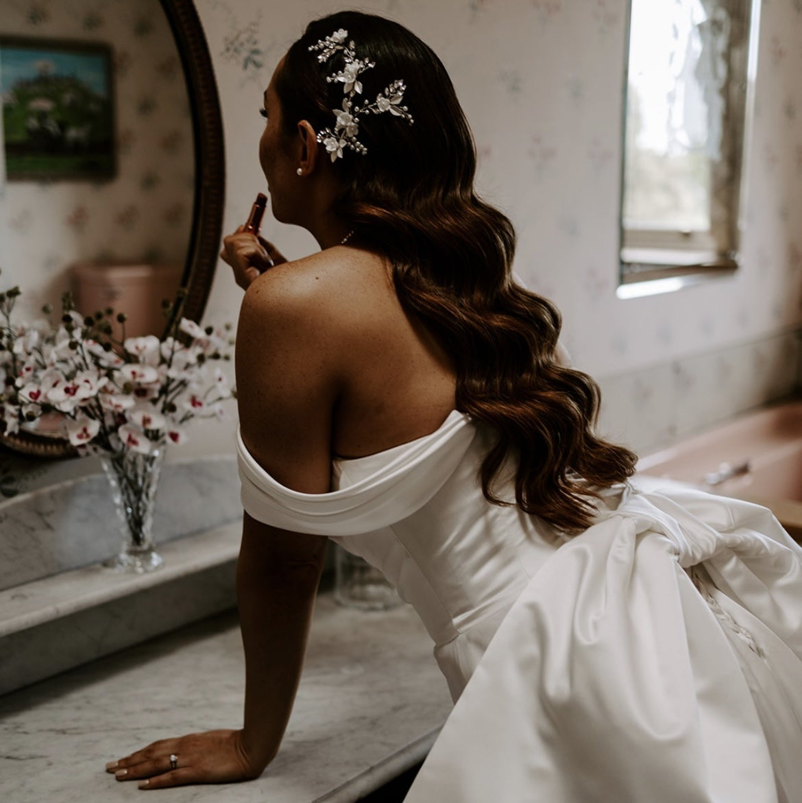 Kiki Crystal Pearl Leaves Flowers Wedding Hair Vine / Rose Gold