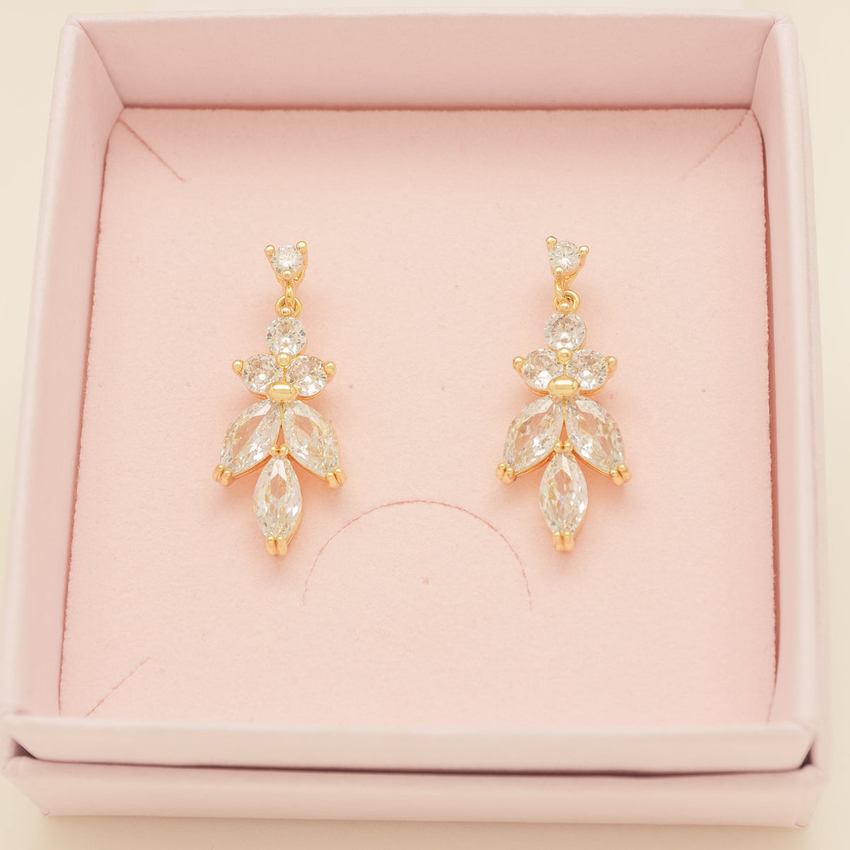Lily Crystal Bridal Wedding Earrings in Gold photo 2