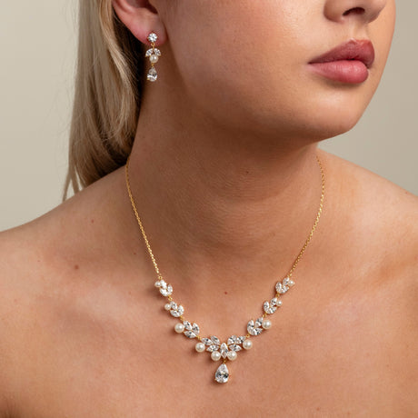 Lucia Pearl and Crystal Bridal Jewellery Set / Gold