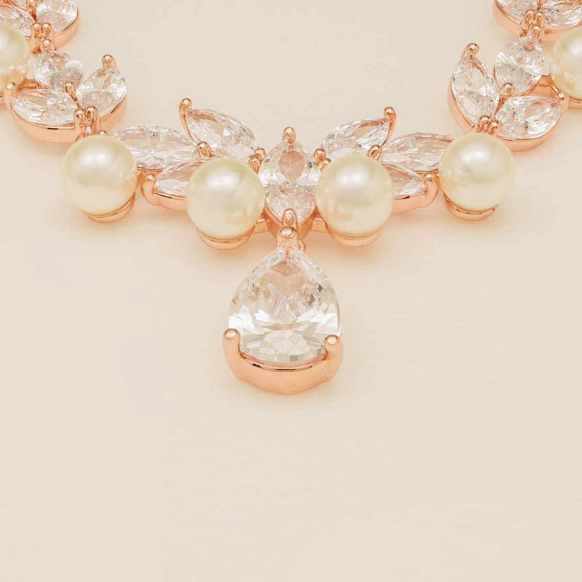 Lucia Pearl and Crystal Bridal Jewellery Set / Rose Gold