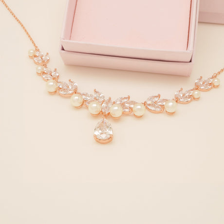 Lucia Pearl and Crystal Necklace / Rose Gold