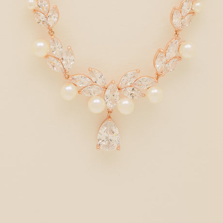 Lucia Pearl and Crystal Bridal Jewellery Set / Rose Gold