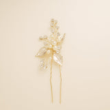 Millie Crystal and Pearl Leaves Wedding Hair Pin in Gold photo 2