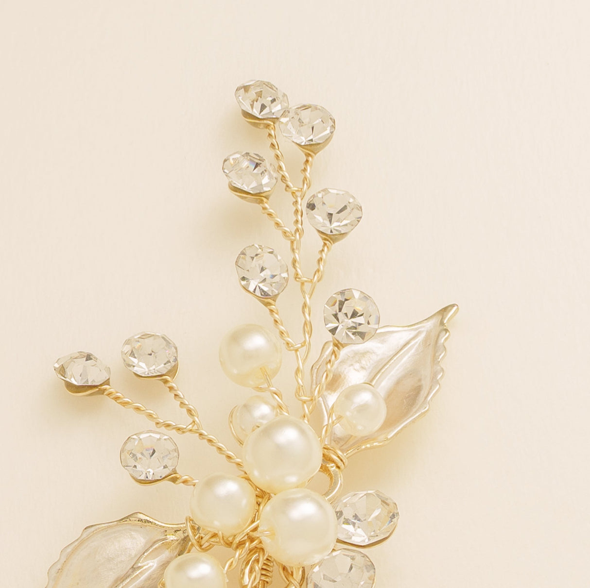 Millie Crystal and Pearl Leaves Wedding Hair Pin in Gold photo 3