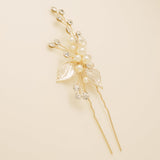 Millie Crystal and Pearl Leaves Wedding Hair Pin in Gold photo 5