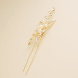 Millie Crystal and Pearl Leaves Wedding Hair Pin in Gold photo 6