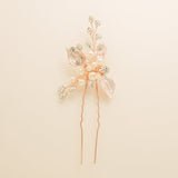 Millie Crystal and Pearl Leaves Wedding Hair Pin in Rose Gold photo 2