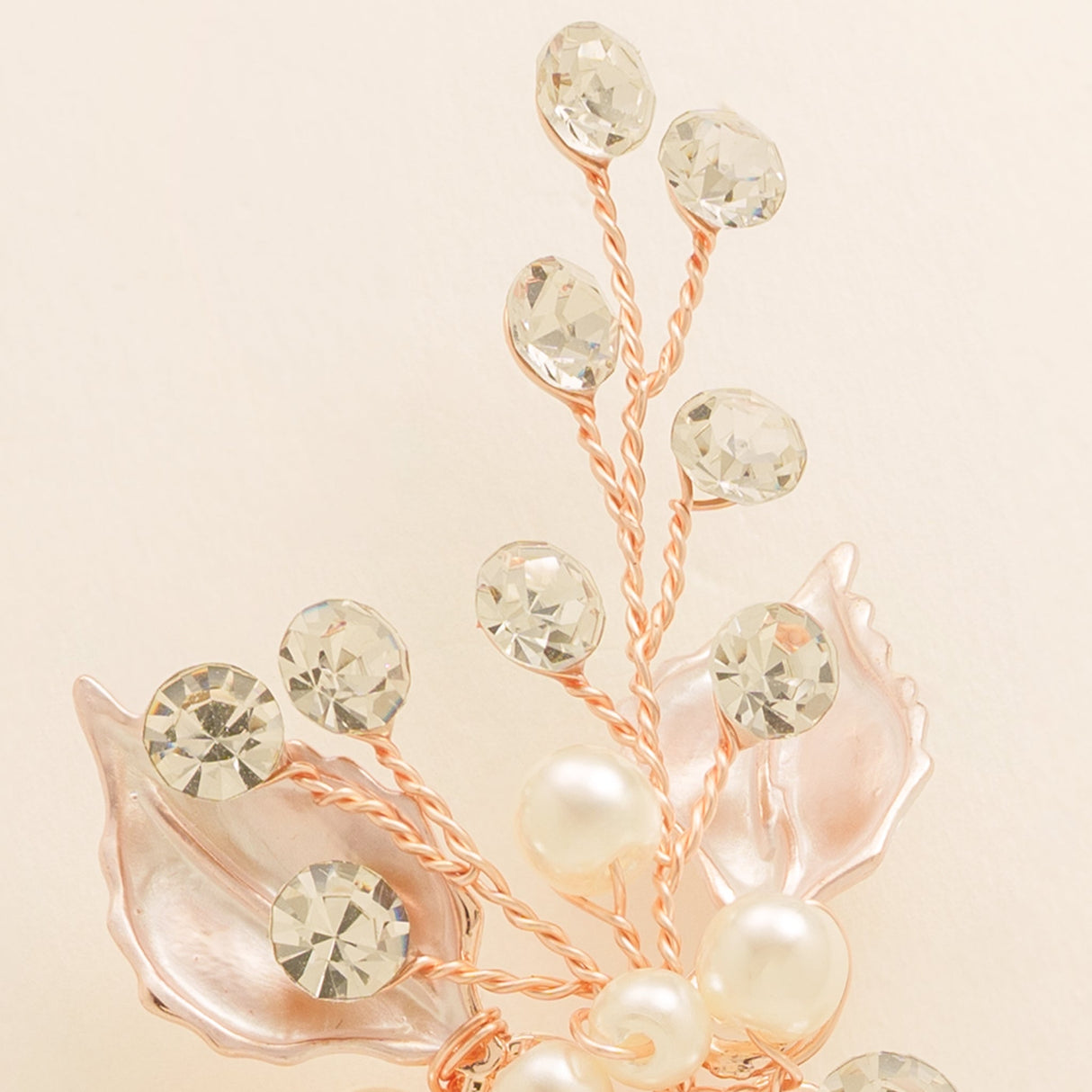 Millie Crystal and Pearl Leaves Wedding Hair Pin in Rose Gold photo 3