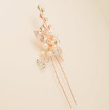 Millie Crystal and Pearl Leaves Wedding Hair Pin in Rose Gold photo 4