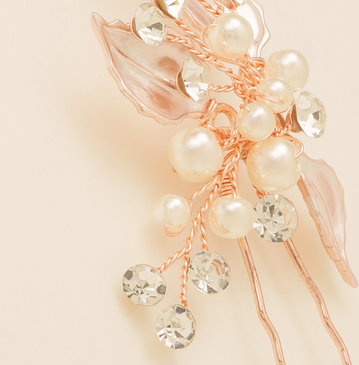 Millie Crystal and Pearl Leaves Wedding Hair Pin in Rose Gold photo 5