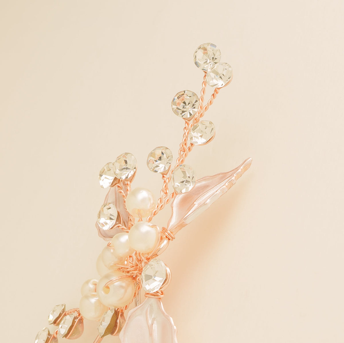 Millie Crystal and Pearl Leaves Wedding Hair Pin in Rose Gold photo 6