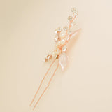 Millie Crystal and Pearl Leaves Wedding Hair Pin in Rose Gold photo 7