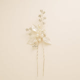 Millie Crystal and Pearl Wedding Hair Pin / Leaves / Silver