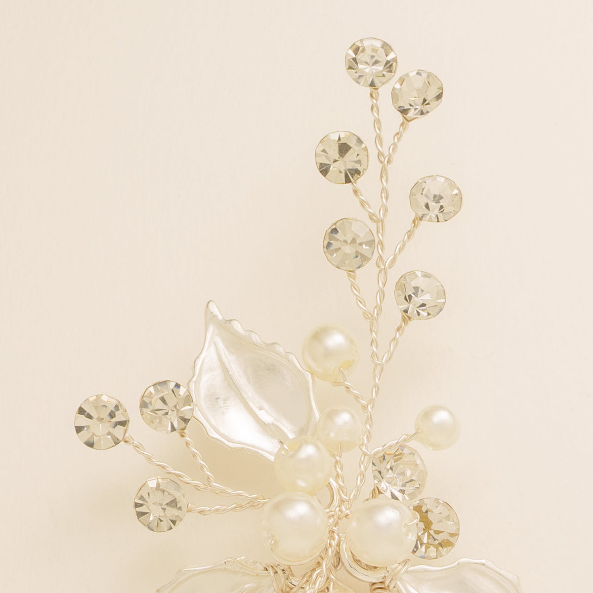 Millie Crystal and Pearl Wedding Hair Pin / Leaves / Silver