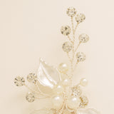Millie Crystal and Pearl Wedding Hair Pin / Leaves / Silver