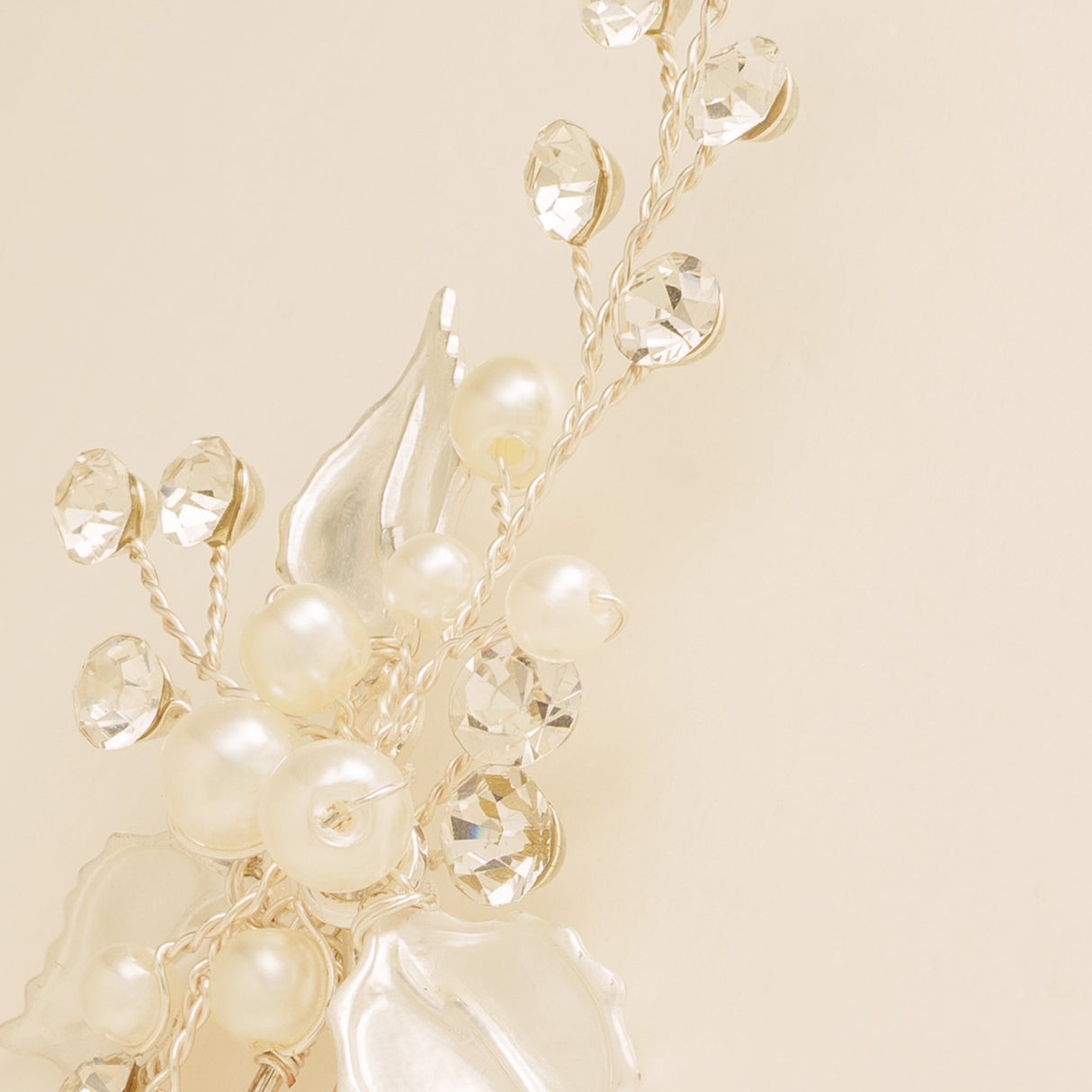 Millie Crystal and Pearl Wedding Hair Pin / Leaves / Silver