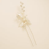 Millie Crystal and Pearl Wedding Hair Pin / Leaves / Silver