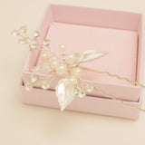 Millie Crystal and Pearl Wedding Hair Pin / Leaves / Silver