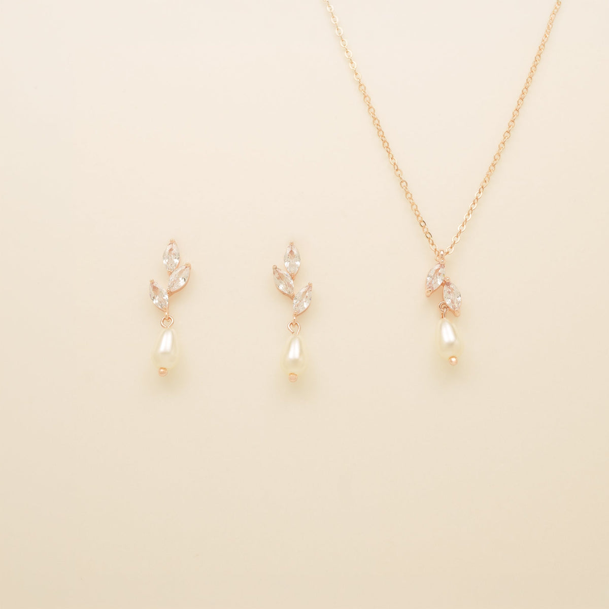 Olivia Pearl and Crystal Wedding Jewellery Set / Rose Gold