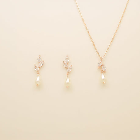 Olivia Pearl and Crystal Wedding Jewellery Set / Rose Gold